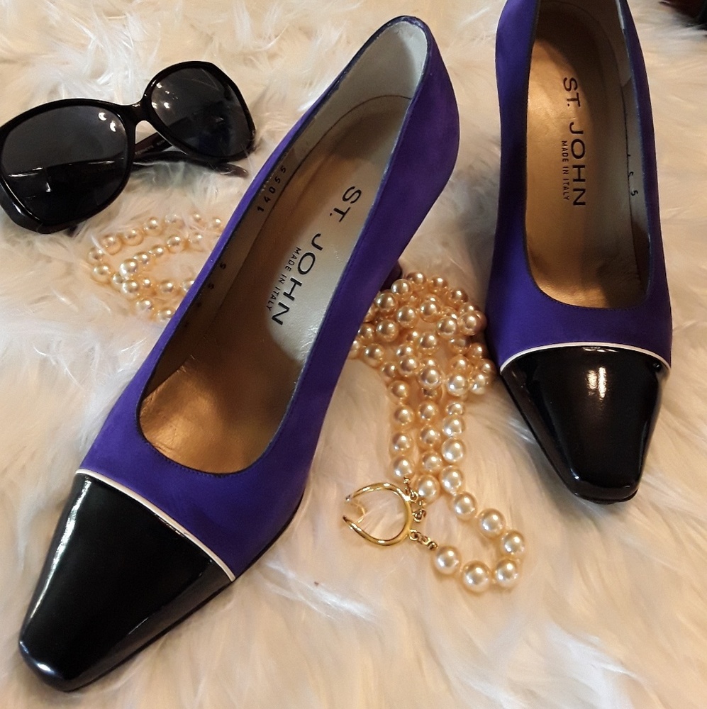 St John Purple Suede Pumps with Black Toe - Picture 3 of 6